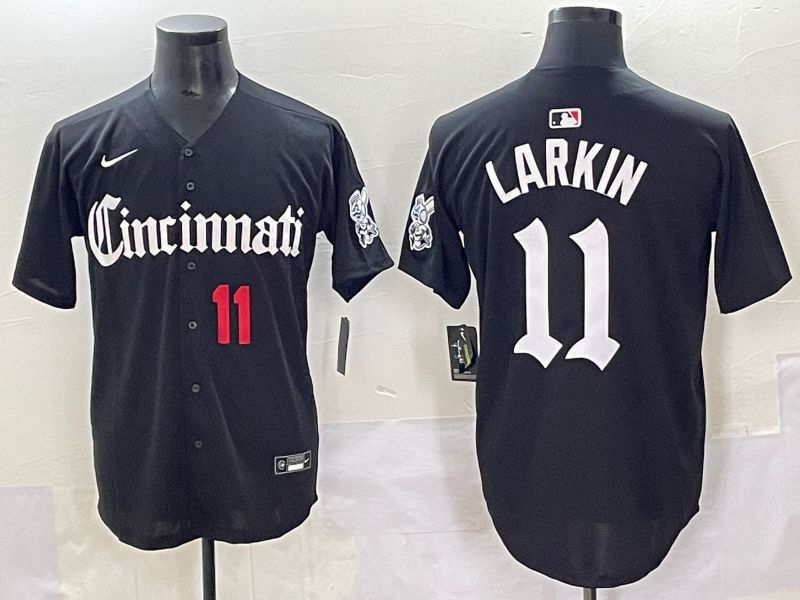 Men 2025 Cincinnati Reds #11 Larkin Black Five generations Joint Name Nike MLB Jersey style 5